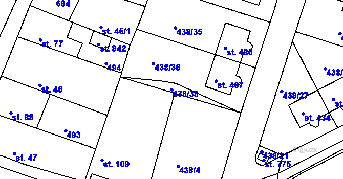 Parcela st. 438/38 v KÚ Horoušany, Katastrální mapa