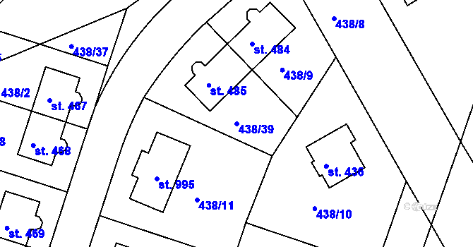 Parcela st. 438/39 v KÚ Horoušany, Katastrální mapa