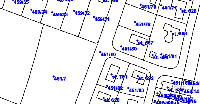Parcela st. 451/10 v KÚ Horoušany, Katastrální mapa