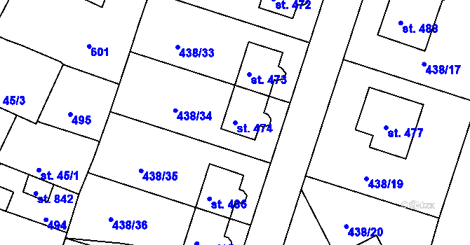 Parcela st. 474 v KÚ Horoušany, Katastrální mapa