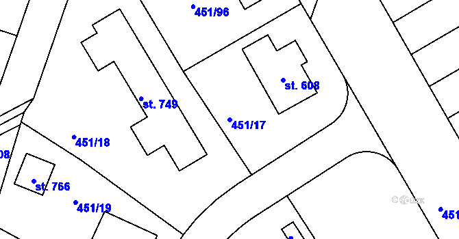 Parcela st. 451/17 v KÚ Horoušany, Katastrální mapa