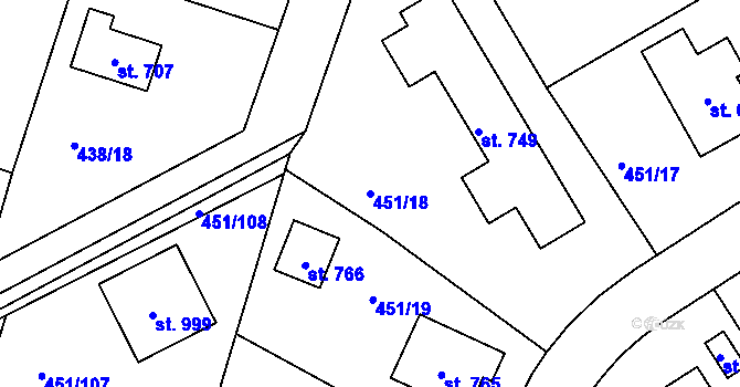 Parcela st. 451/18 v KÚ Horoušany, Katastrální mapa