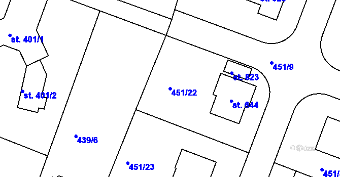 Parcela st. 451/22 v KÚ Horoušany, Katastrální mapa