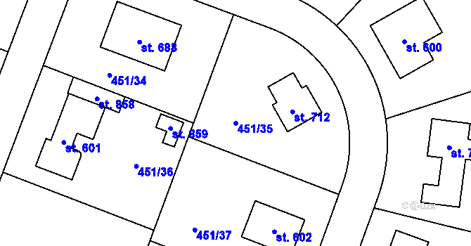 Parcela st. 451/35 v KÚ Horoušany, Katastrální mapa