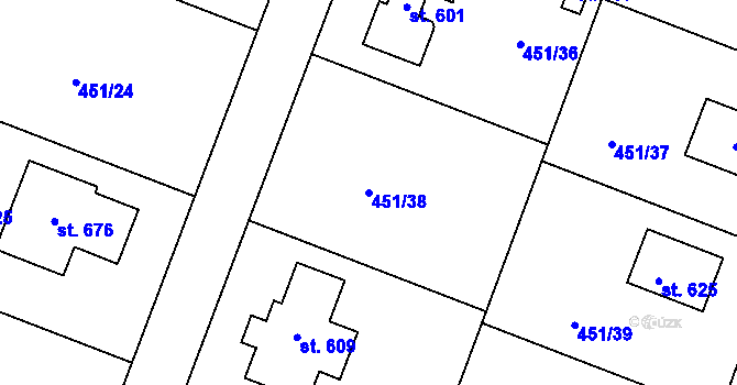 Parcela st. 451/38 v KÚ Horoušany, Katastrální mapa