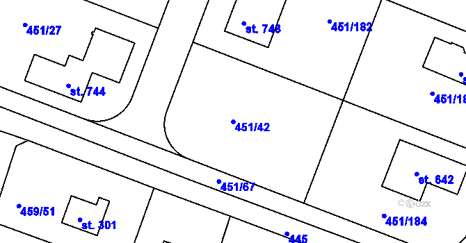 Parcela st. 451/42 v KÚ Horoušany, Katastrální mapa