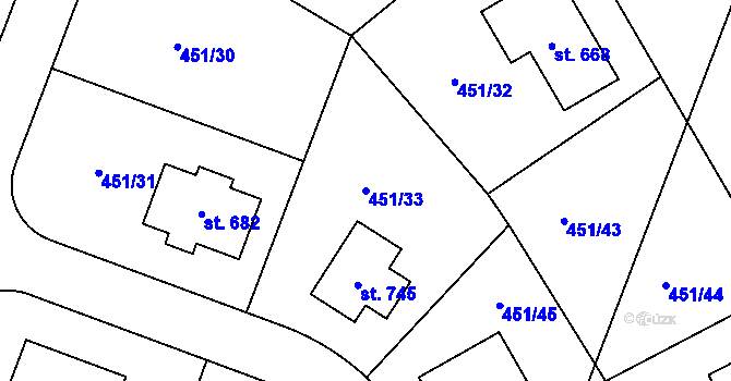 Parcela st. 451/33 v KÚ Horoušany, Katastrální mapa