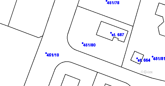 Parcela st. 451/80 v KÚ Horoušany, Katastrální mapa