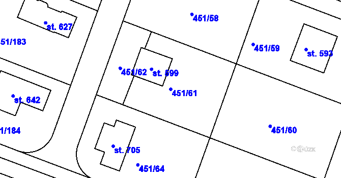 Parcela st. 451/61 v KÚ Horoušany, Katastrální mapa