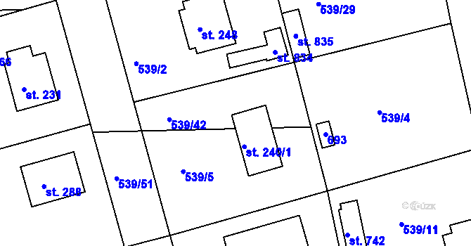 Parcela st. 240/2 v KÚ Horoušany, Katastrální mapa
