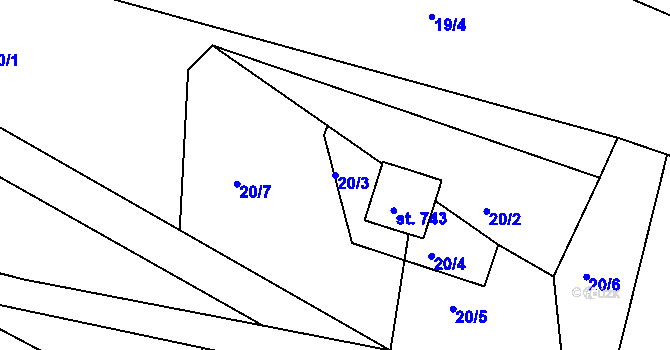 Parcela st. 20/3 v KÚ Horoušany, Katastrální mapa