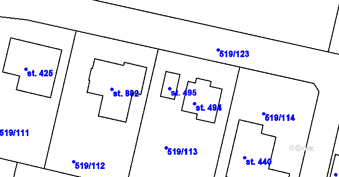 Parcela st. 495 v KÚ Horoušany, Katastrální mapa