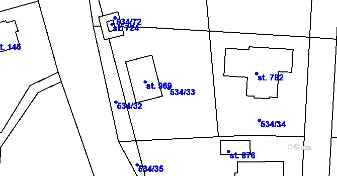 Parcela st. 534/33 v KÚ Horoušany, Katastrální mapa
