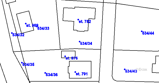 Parcela st. 534/34 v KÚ Horoušany, Katastrální mapa