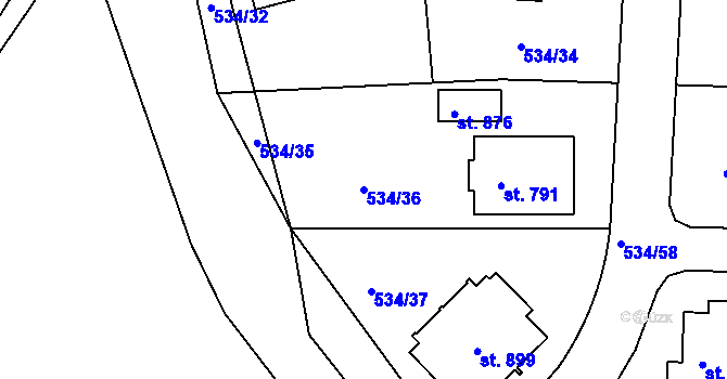 Parcela st. 534/36 v KÚ Horoušany, Katastrální mapa