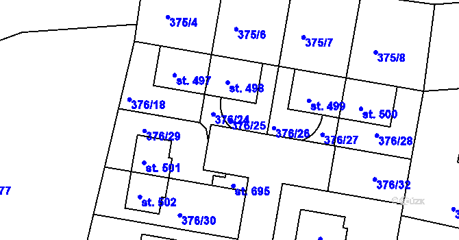 Parcela st. 376/25 v KÚ Horoušany, Katastrální mapa