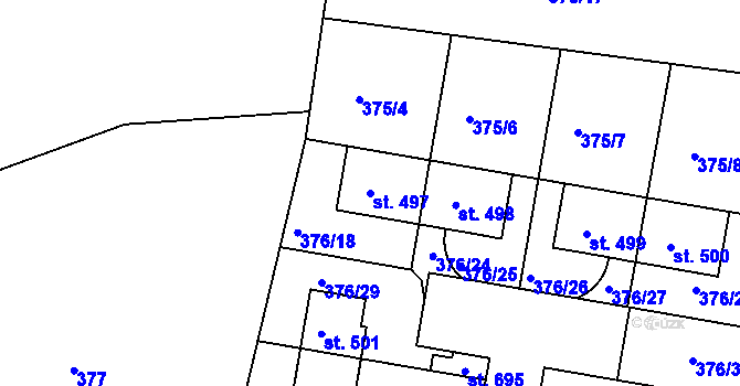 Parcela st. 497 v KÚ Horoušany, Katastrální mapa