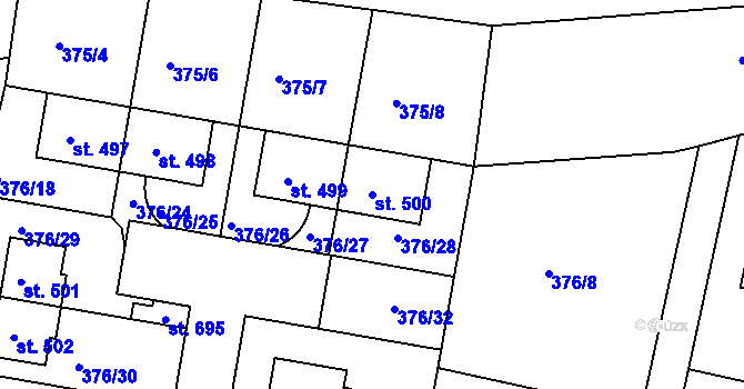 Parcela st. 500 v KÚ Horoušany, Katastrální mapa