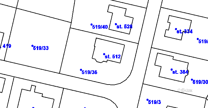 Parcela st. 512 v KÚ Horoušany, Katastrální mapa