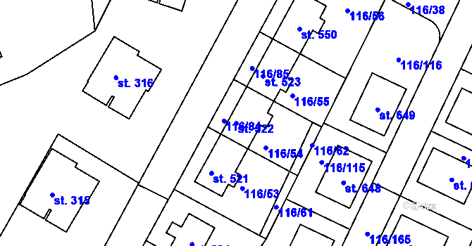 Parcela st. 522 v KÚ Horoušany, Katastrální mapa