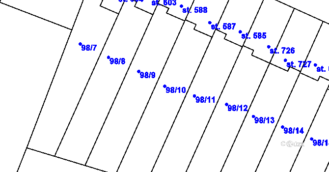 Parcela st. 98/10 v KÚ Horoušany, Katastrální mapa
