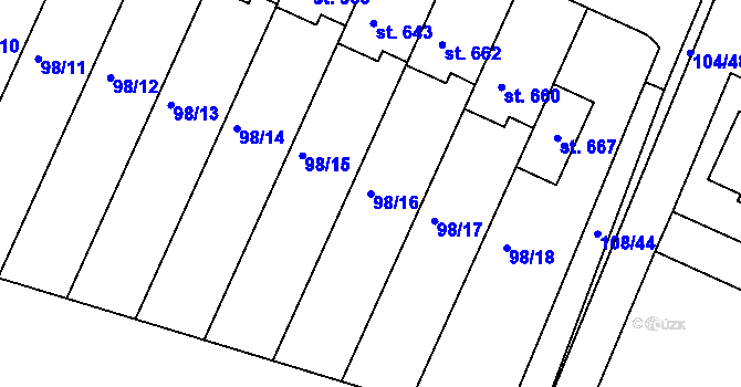 Parcela st. 98/16 v KÚ Horoušany, Katastrální mapa