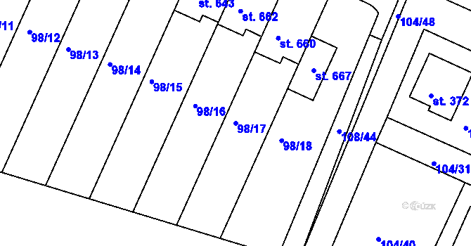 Parcela st. 98/17 v KÚ Horoušany, Katastrální mapa