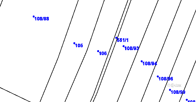 Parcela st. 106 v KÚ Horoušany, Katastrální mapa