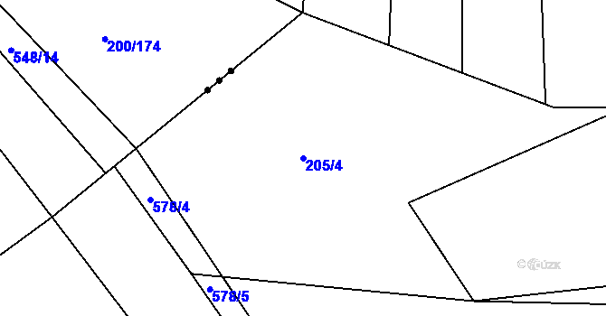 Parcela st. 205/4 v KÚ Horoušany, Katastrální mapa