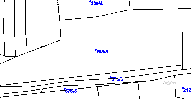 Parcela st. 205/5 v KÚ Horoušany, Katastrální mapa