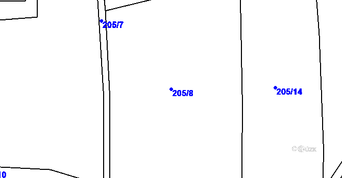 Parcela st. 205/8 v KÚ Horoušany, Katastrální mapa