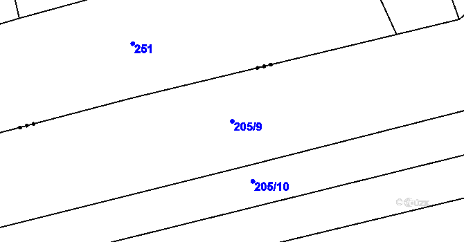 Parcela st. 205/9 v KÚ Horoušany, Katastrální mapa