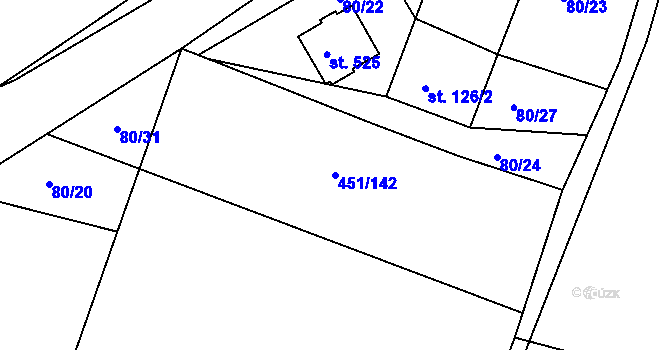 Parcela st. 451/142 v KÚ Horoušany, Katastrální mapa