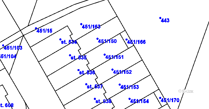 Parcela st. 451/151 v KÚ Horoušany, Katastrální mapa