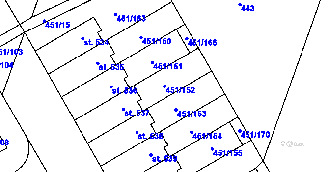 Parcela st. 451/152 v KÚ Horoušany, Katastrální mapa