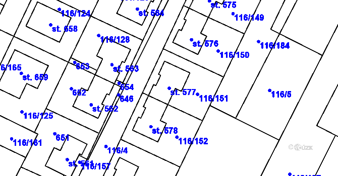Parcela st. 577 v KÚ Horoušany, Katastrální mapa