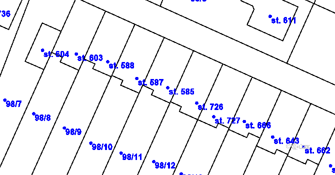 Parcela st. 585 v KÚ Horoušany, Katastrální mapa