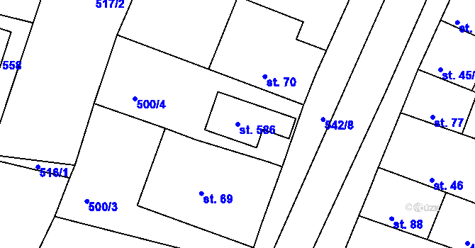 Parcela st. 586 v KÚ Horoušany, Katastrální mapa