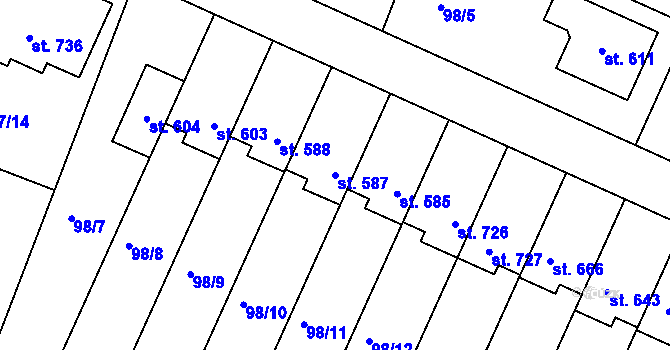 Parcela st. 587 v KÚ Horoušany, Katastrální mapa