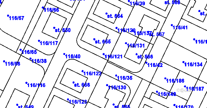 Parcela st. 116/121 v KÚ Horoušany, Katastrální mapa