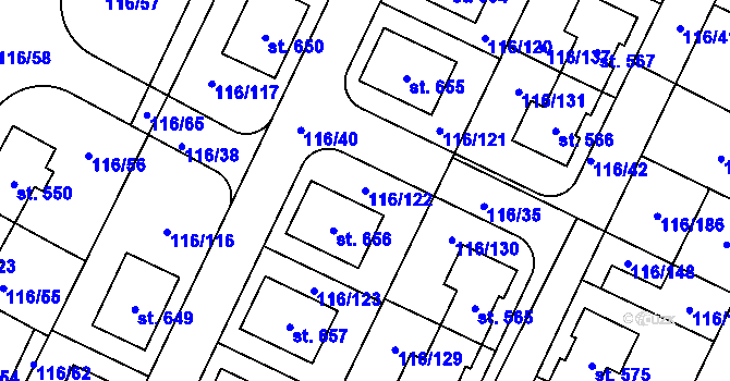 Parcela st. 116/122 v KÚ Horoušany, Katastrální mapa