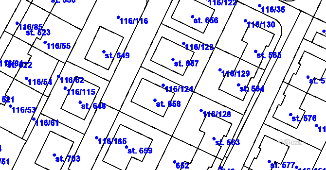Parcela st. 116/124 v KÚ Horoušany, Katastrální mapa