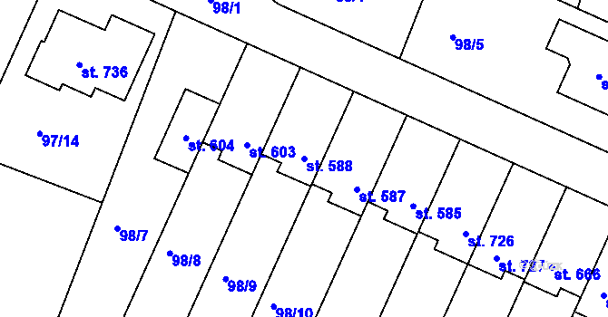 Parcela st. 588 v KÚ Horoušany, Katastrální mapa