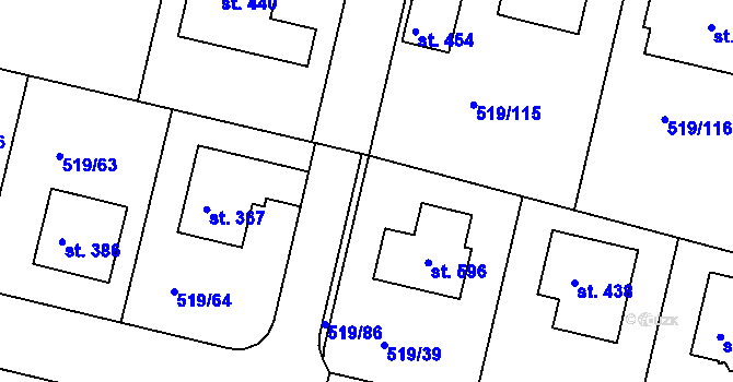 Parcela st. 519/152 v KÚ Horoušany, Katastrální mapa