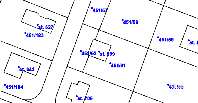 Parcela st. 599 v KÚ Horoušany, Katastrální mapa