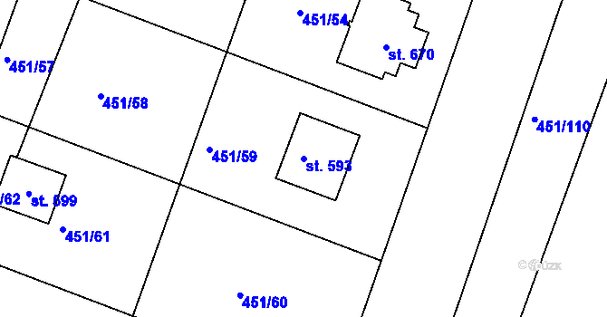 Parcela st. 593 v KÚ Horoušany, Katastrální mapa