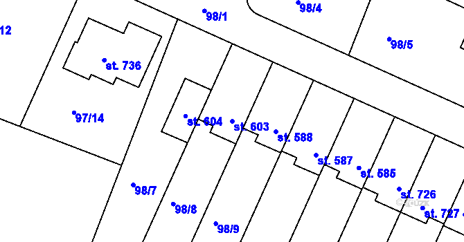 Parcela st. 603 v KÚ Horoušany, Katastrální mapa