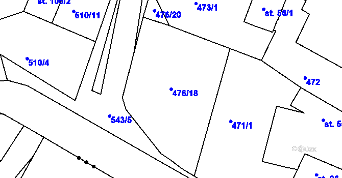Parcela st. 476/18 v KÚ Horoušany, Katastrální mapa
