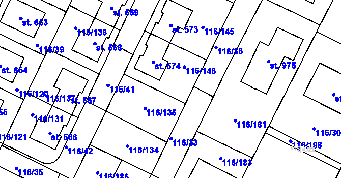 Parcela st. 116/136 v KÚ Horoušany, Katastrální mapa