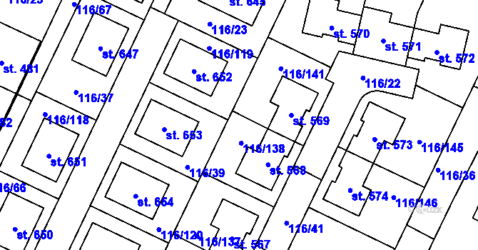 Parcela st. 116/139 v KÚ Horoušany, Katastrální mapa